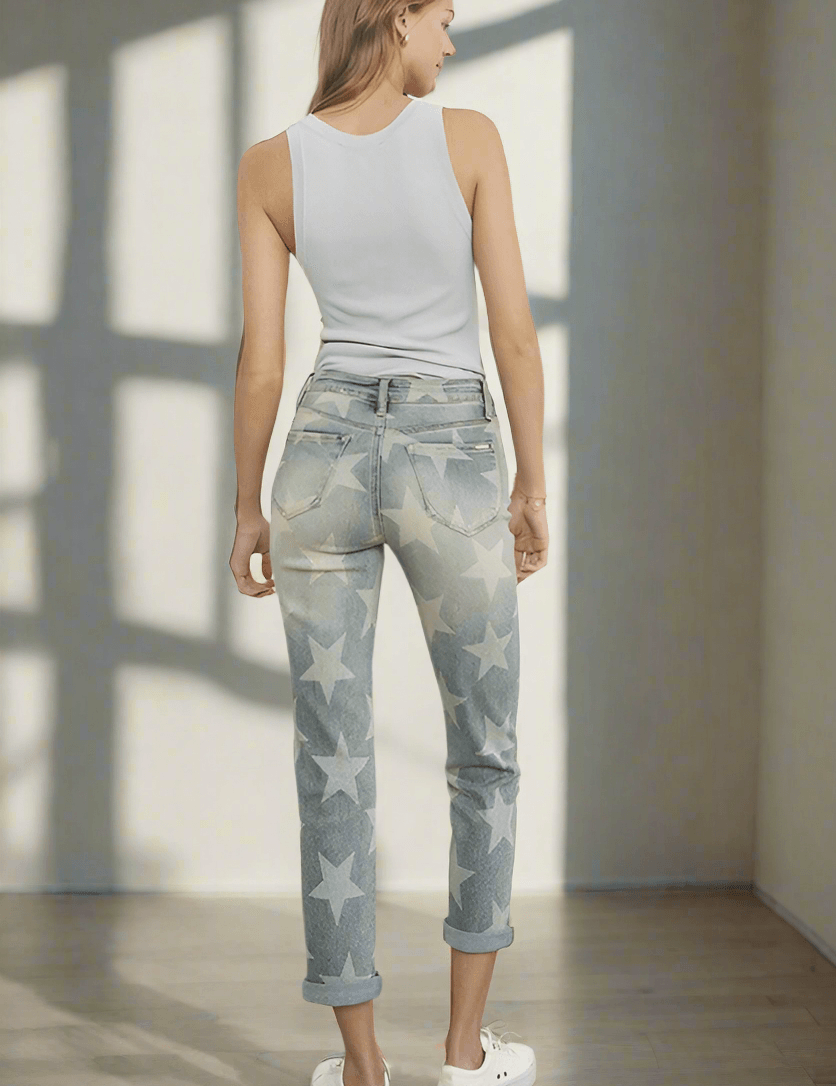 Insane Gene High Rise Star Print Cropped Girlfriend Jeans | Jeans Daverri Fashions