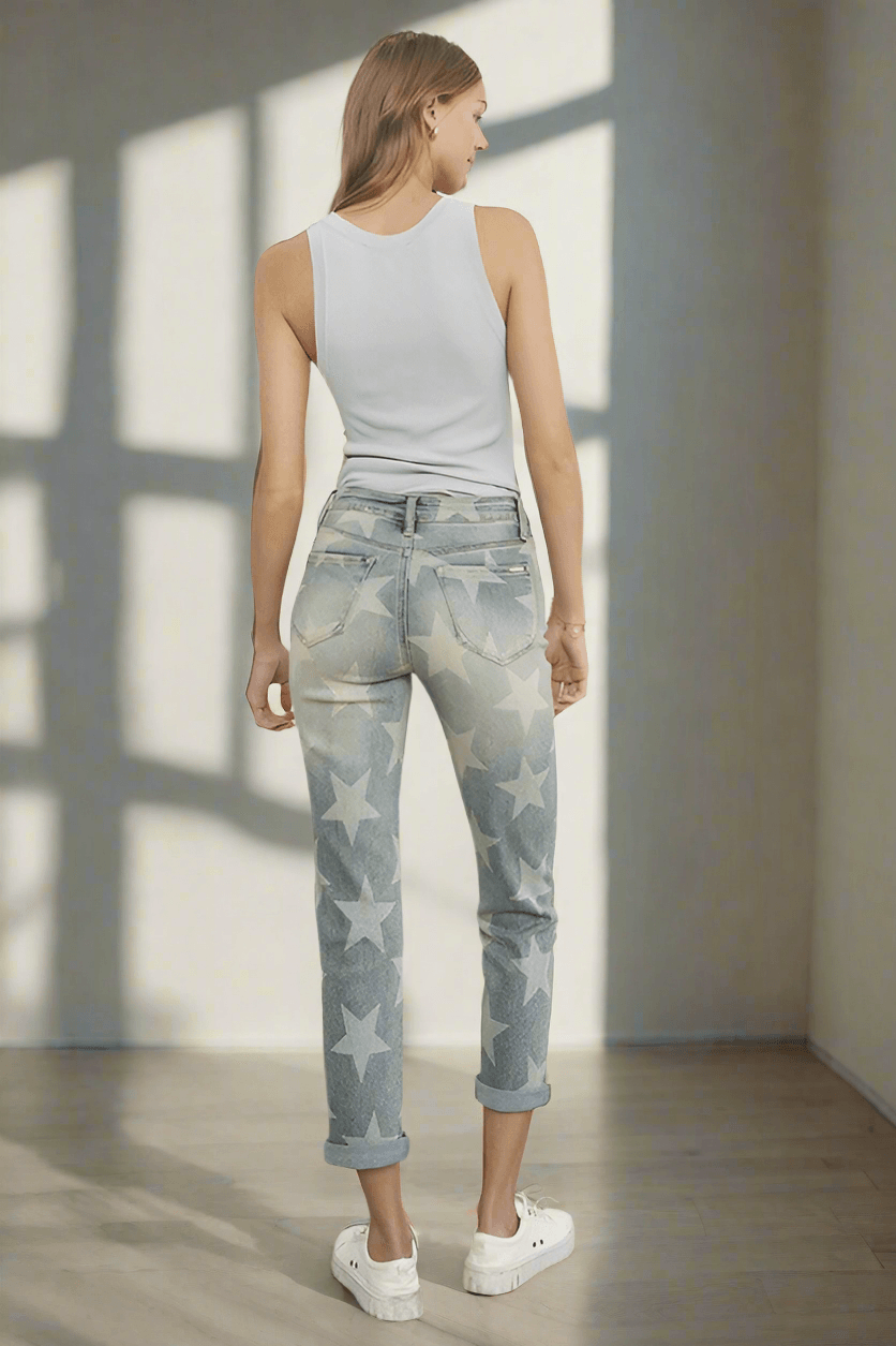 Insane Gene High Rise Star Print Cropped Girlfriend Jeans | Jeans Daverri Fashions