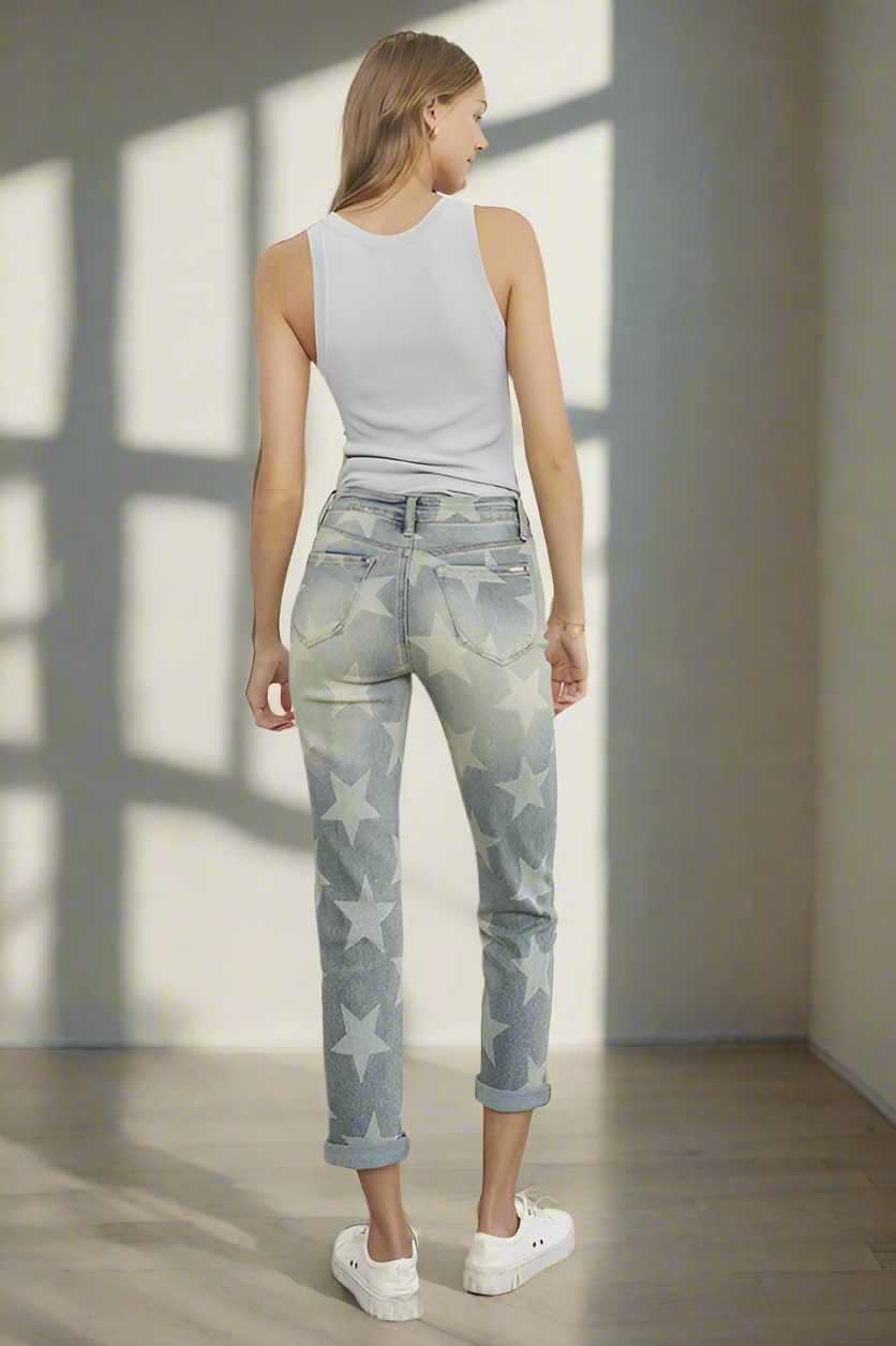 Insane Gene High Rise Star Print Cropped Girlfriend Jeans Jeans