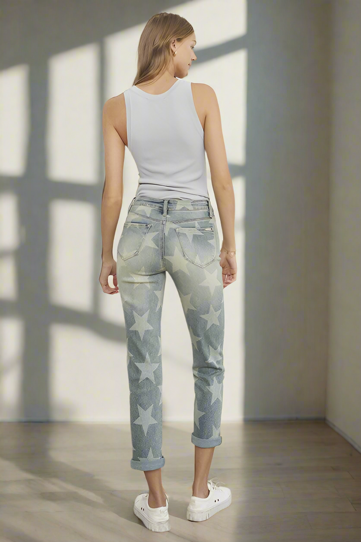 Insane Gene High Rise Star Print Cropped Girlfriend Jeans Jeans