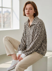 Leopard Print Quarter-Zip Sweatshirt