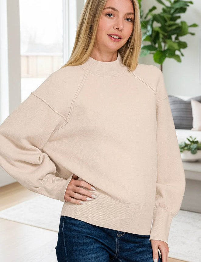 Zenana Viscose Mock Neck Exposed Seam Sweater | Sweaters Daverri Fashions