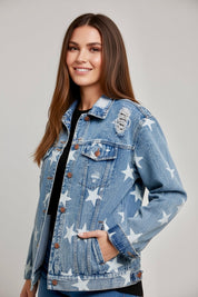 Star Distressed Denim Shacket | Shackets Daverri Fashions