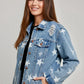 Star Distressed Denim Shacket - DAVERRI FASHIONS