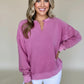 Lavender Notched Drop Shoulder Sweatshirt with Split Neckline
