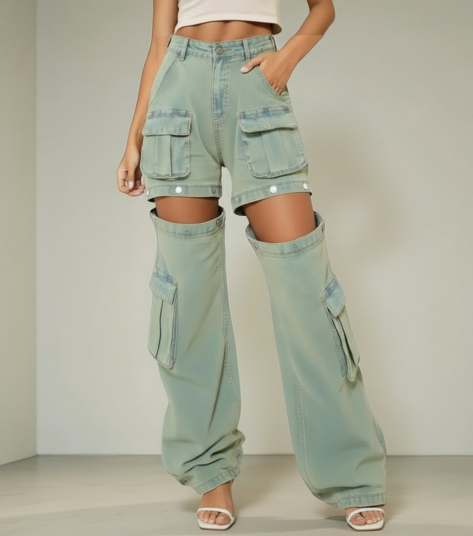 High-Waisted Convertible Cargo Jeans | Cargo Jeans Daverri Fashions