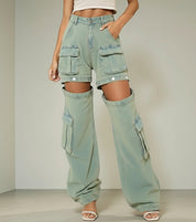 High-Waisted Convertible Cargo Jeans | Cargo Jeans Daverri Fashions