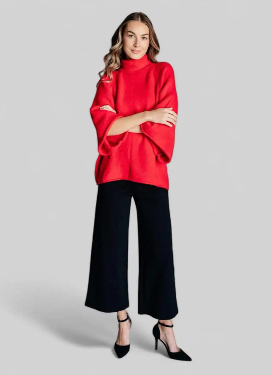 Jodifl 3/4 Sleeve Red Turtleneck Sweater Tops