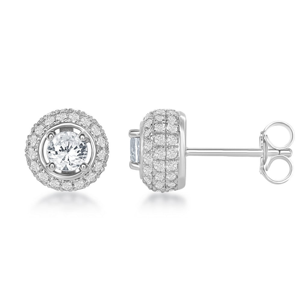 Sterling Silver 4mm Round White Topaz Surrounded by White Topaz Stud 1.81cttw Earrings Earrings