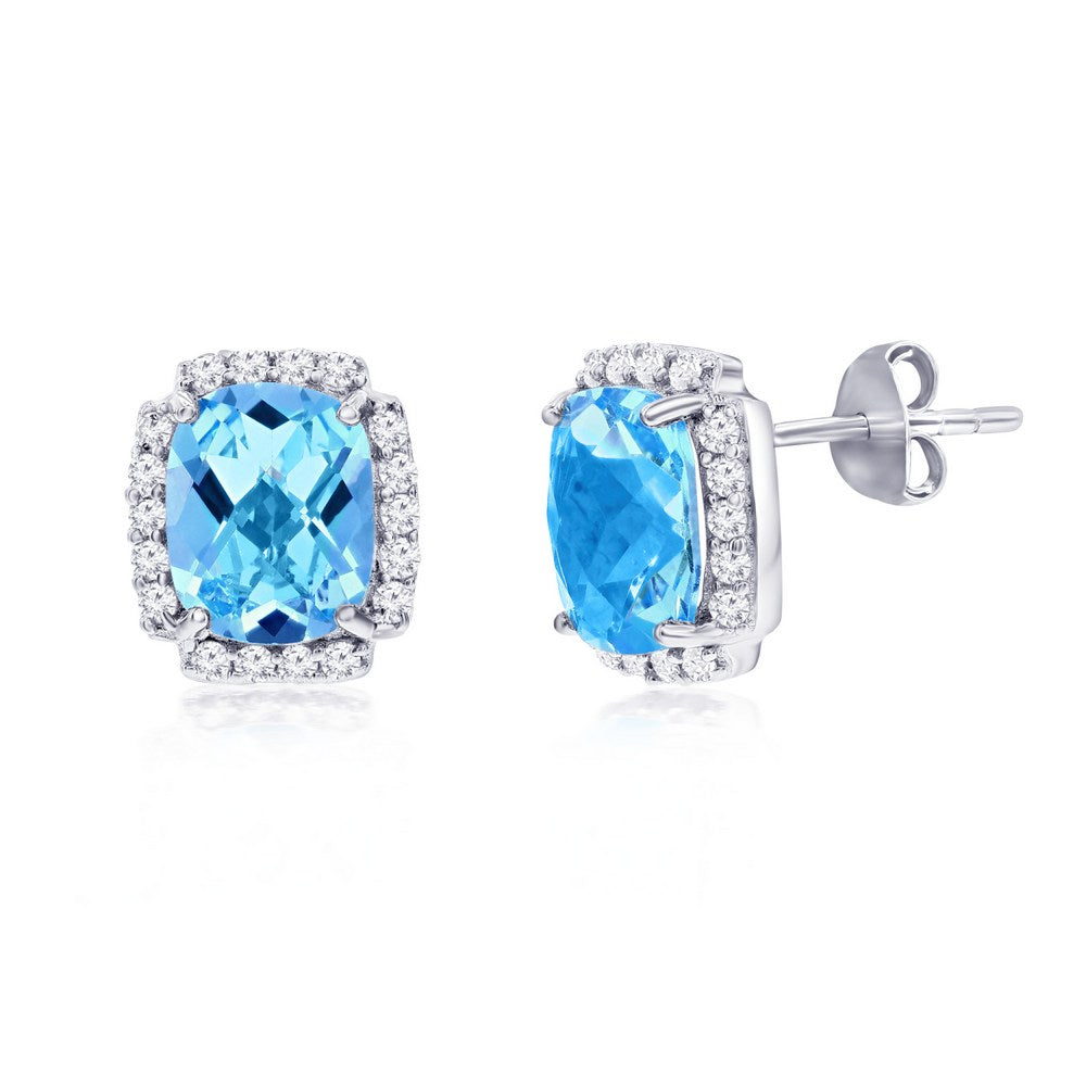 Sterling Silver Sky Blue Topaz, White Topaz Border Earrings Earrings