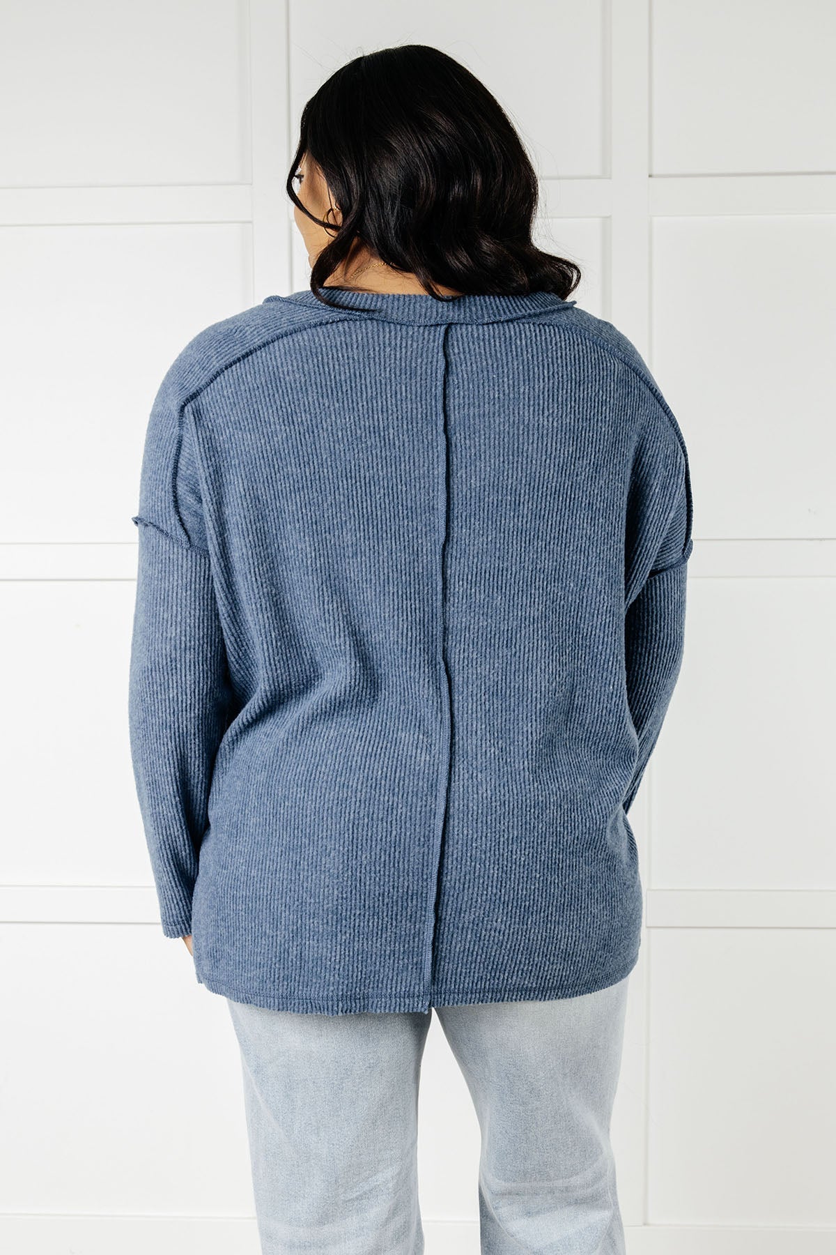 Dusty Blue Brushed Hacci Top Tops