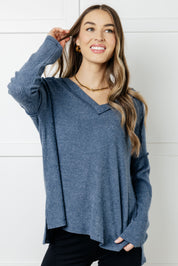 Dusty Blue Brushed Hacci Top Tops