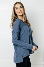 Dusty Blue Brushed Hacci Top Tops