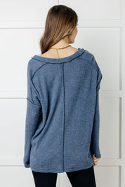 Dusty Blue Brushed Hacci Top Tops