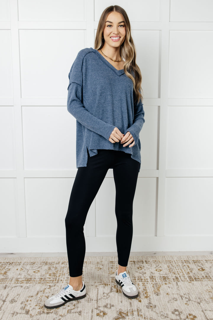 Dusty Blue Brushed Hacci Top Tops