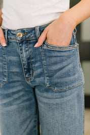 Classic blue denim Bella high waist jeans with button fly and pockets