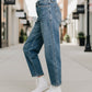 Bella High Waist Soft Barrel Stitch Thru Pocket denim jeans with white sneakers and ankle socks