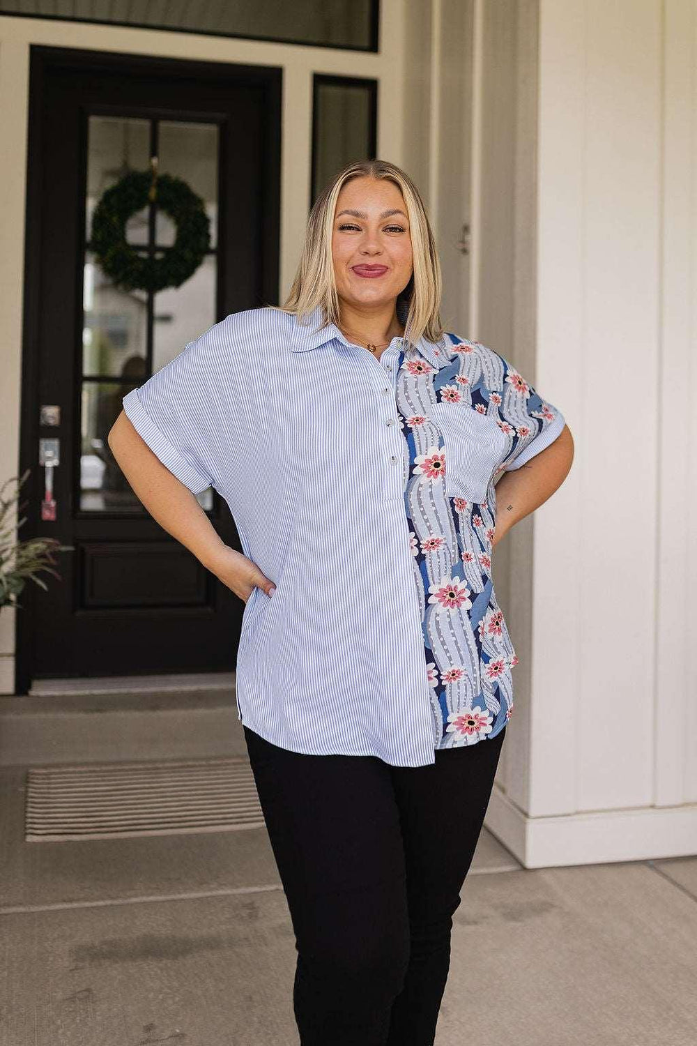 Best Of Both Worlds Button Down Top 1XL Blue Shirts & Tops