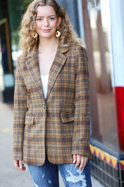 Make It Happen Spice Plaid Tailored Collar Lapel Blazer | Daverri Fashions