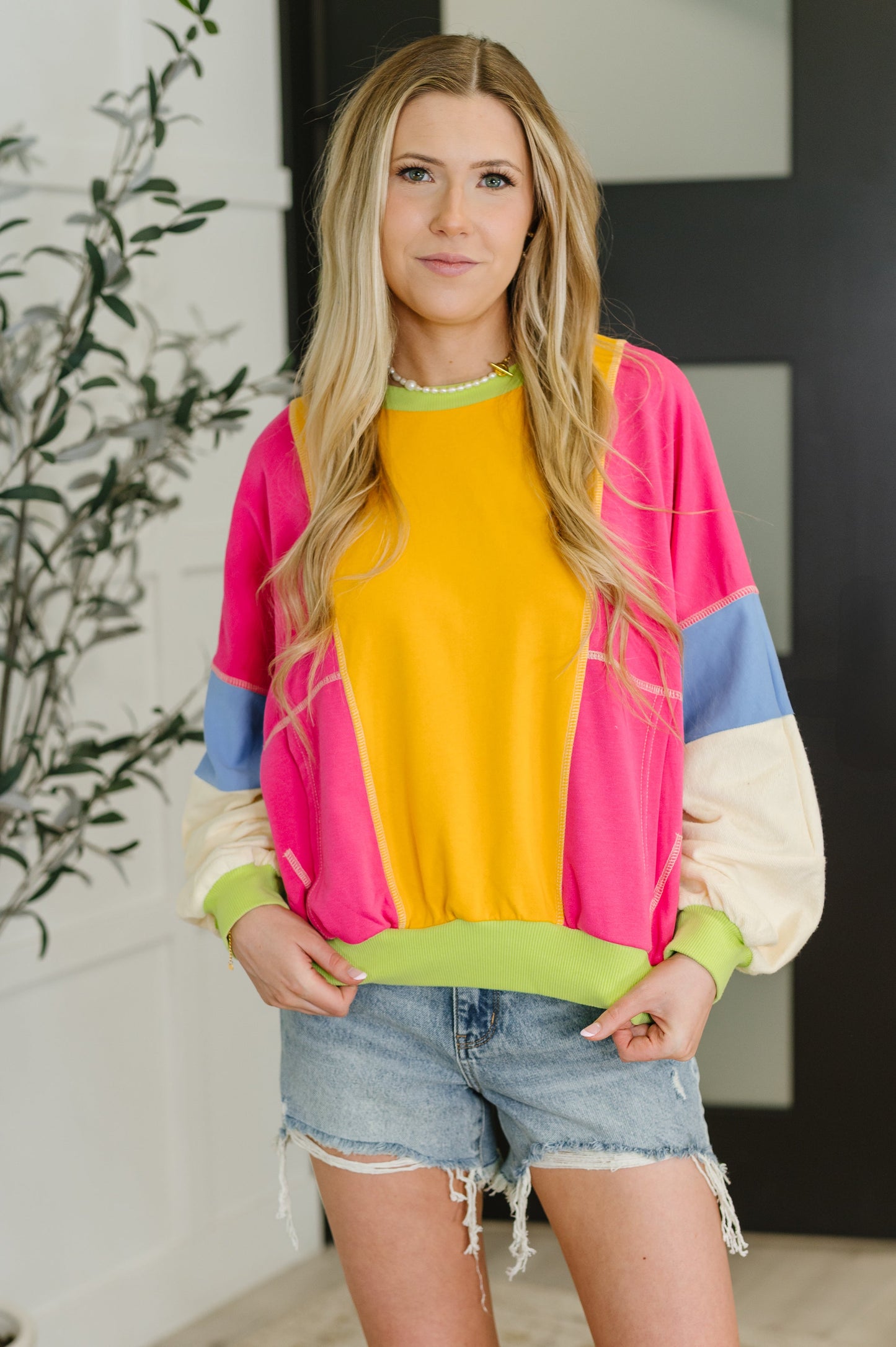 Dolman Sleeve Color Block Pullover Tops
