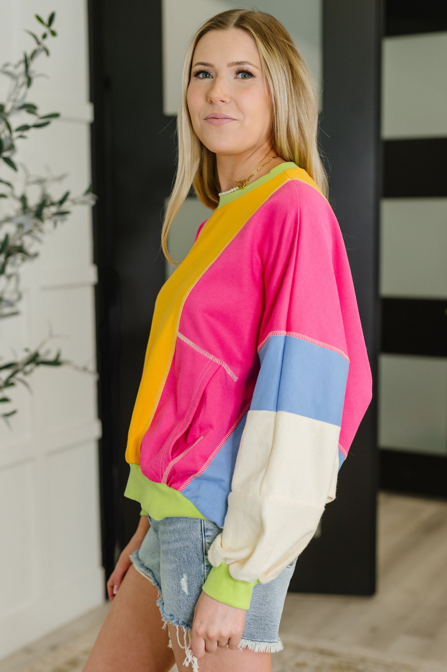 Dolman Sleeve Color Block Pullover Tops