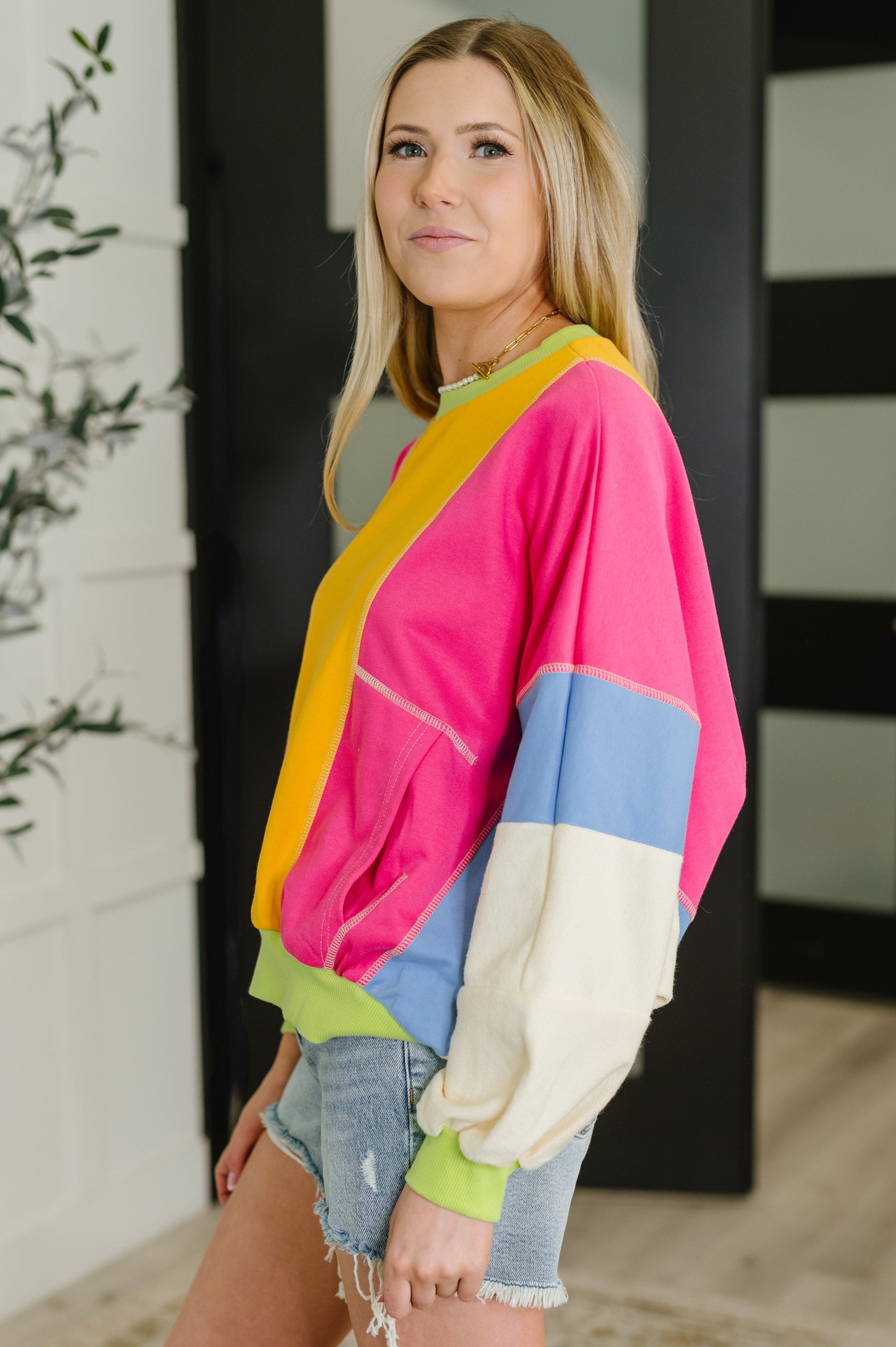 Dolman Sleeve Color Block Pullover Tops