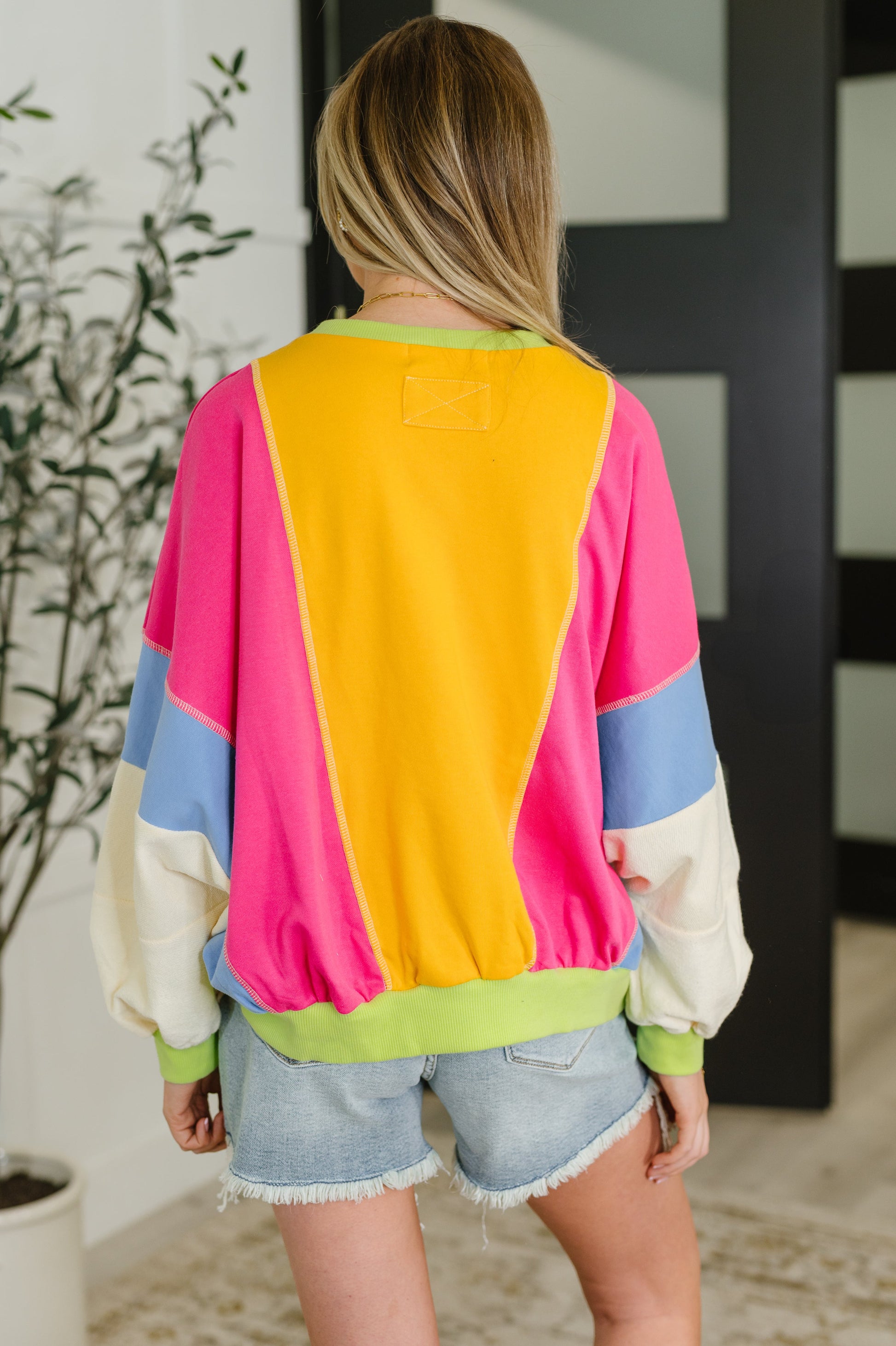 Dolman Sleeve Color Block Pullover Tops