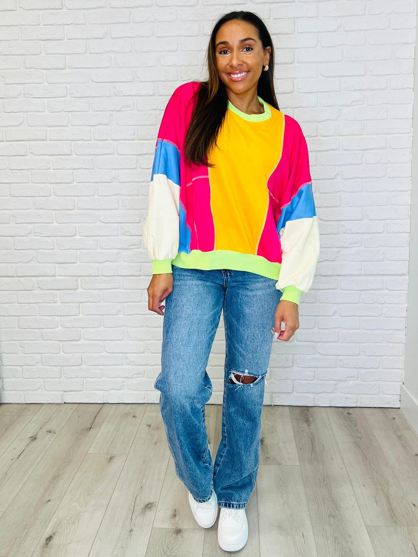 Dolman Sleeve Color Block Pullover Tops