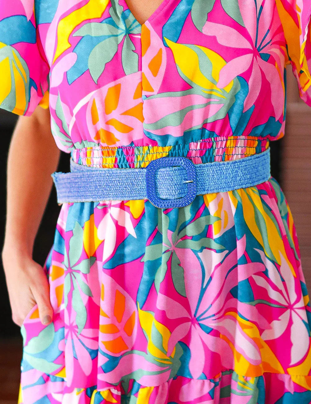 Blue Woven Square Buckle Stretchy Belt | 07-01-25 Summer Sale Daverri Fashions