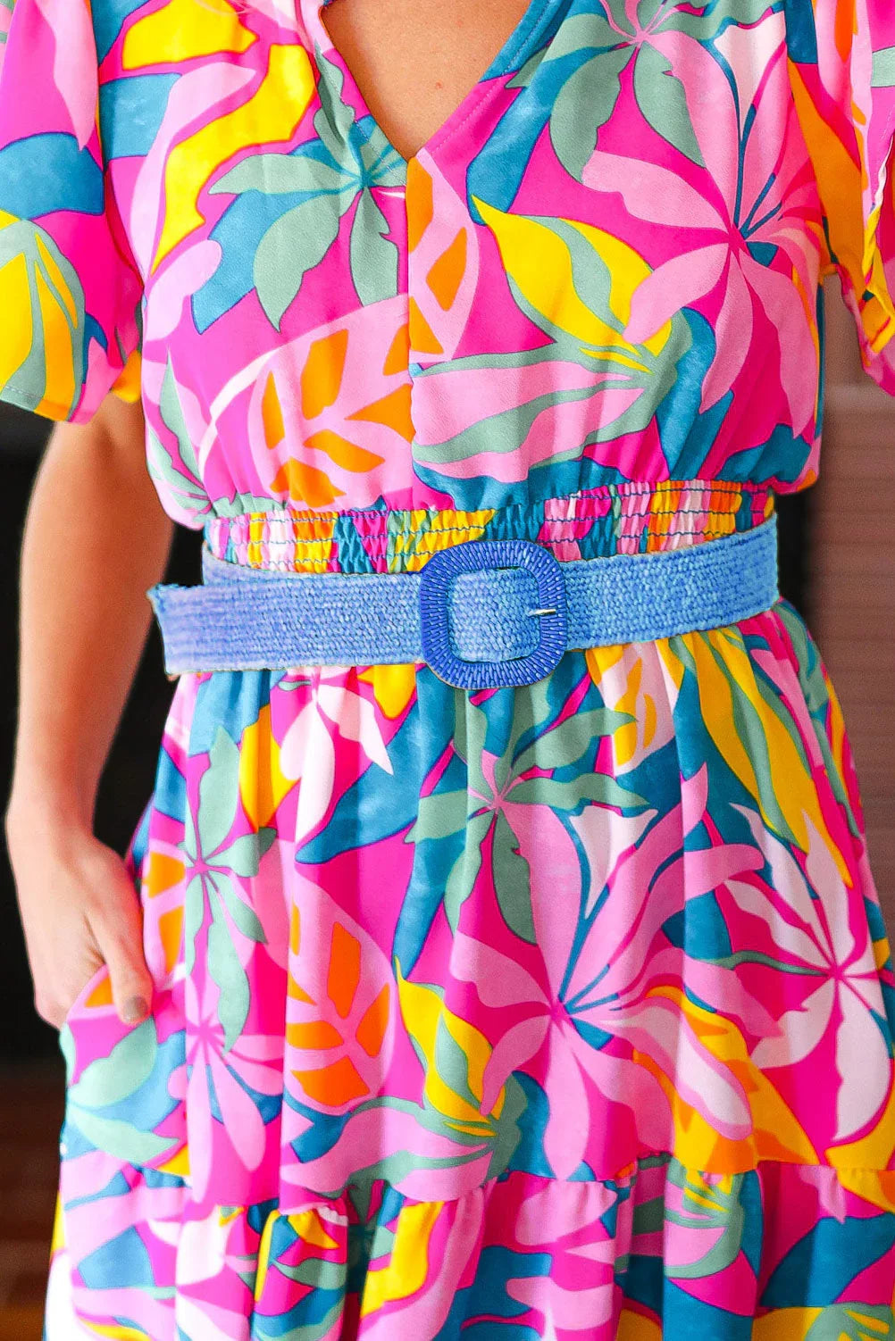 Blue Woven Square Buckle Stretchy Belt | 07-01-25 Summer Sale Daverri Fashions