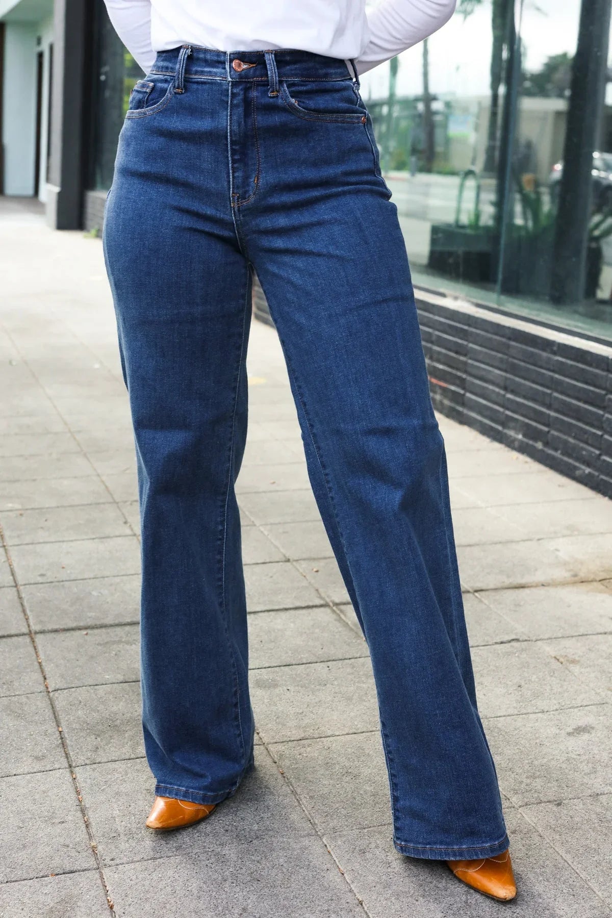 Judy Blue Medium Wash High Waist Wide Leg Jeans | Daverri Fashions