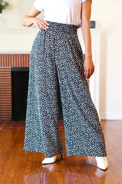 Let's Meet Up Black Animal Print Smocked Waist Palazzo Pants | Daverri Fashions