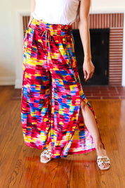 Vacay Vibes Kaleidoscope Smocked Waist Side Slit Palazzo Pants | 07-01-25 Summer Sale Daverri Fashions