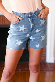 Light Wash Star Print High Rise Denim Shorts | 2024 Blow-Out Sale Daverri Fashions