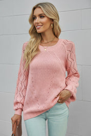 Hollow-Out Puffy Sleeve Knit Sweater | Sweaters Daverri Fashions