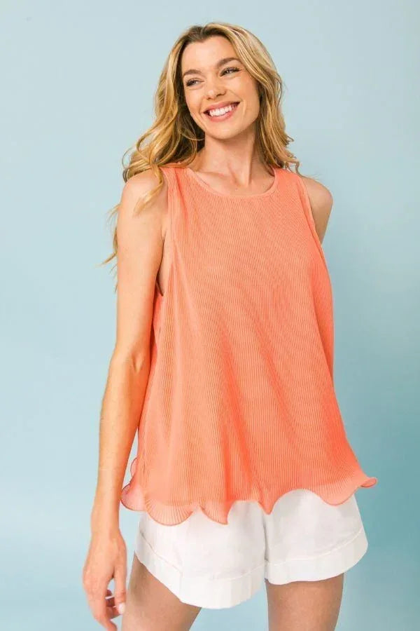 Babydoll Pleated Sleeveless Top - DAVERRI FASHIONS