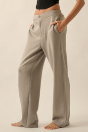 Premium Scuba High Waist Button Zip Up Fly Pants Pants