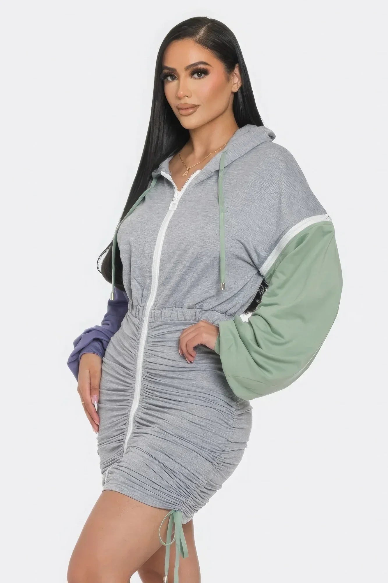 Detachable Zipper Mini Dress - DAVERRI FASHIONS