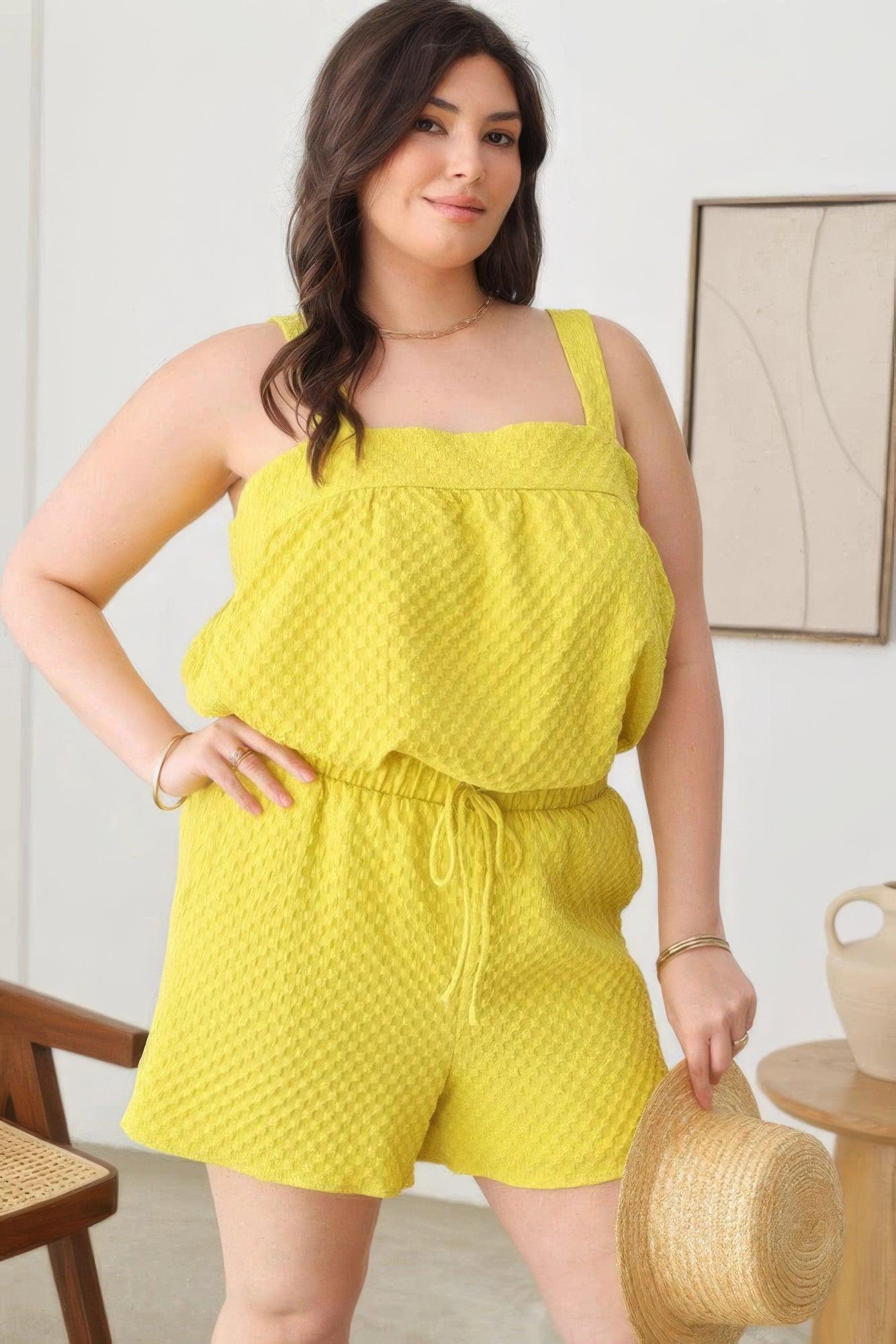 Plus Size Textured Top Elastic Waist Short Sets Short Sets