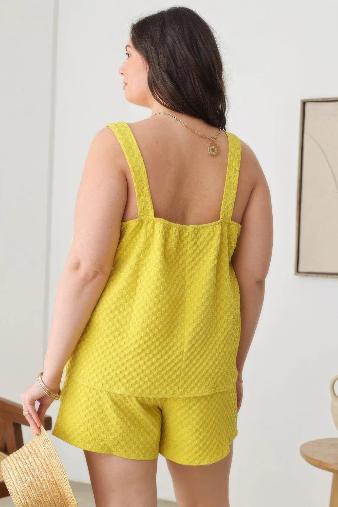 Plus Size Textured Top Elastic Waist Short Sets Short Sets