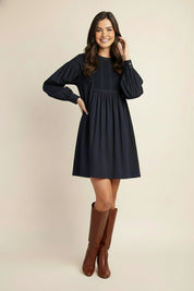 navy Gigio USA Lace Detail Long Sleeve Mini Dress Navy | Mini Dresses Daverri Fashions