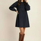 Gigio USA Lace Detail Long Sleeve Mini Dress Navy - DAVERRI FASHIONS