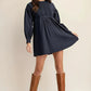 Gigio USA Lace Detail Long Sleeve Mini Dress Navy - DAVERRI FASHIONS