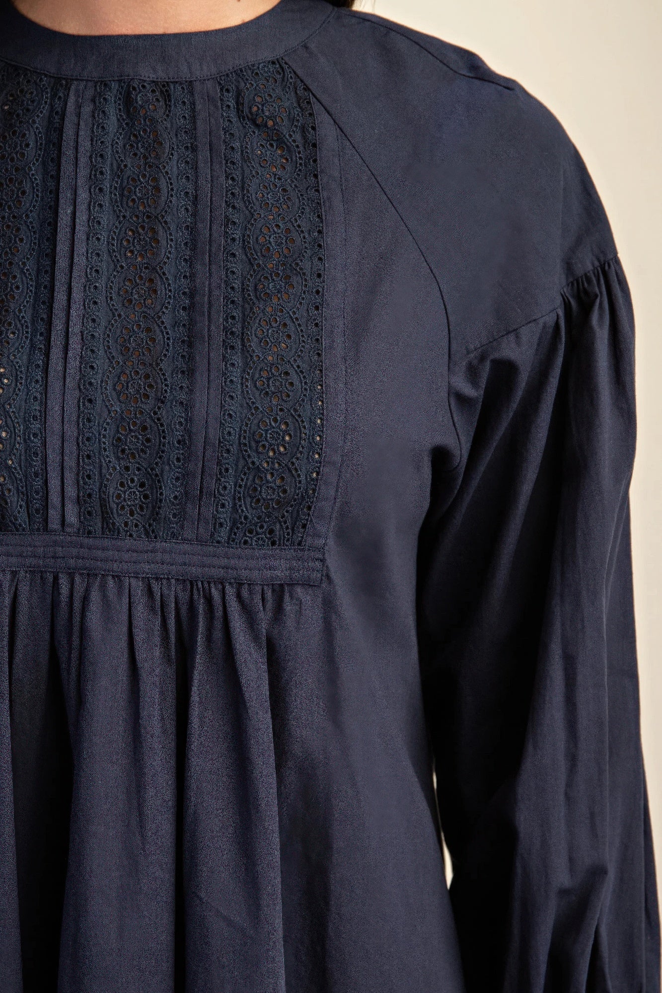 Gigio USA Lace Detail Long Sleeve Mini Dress Navy | Mini Dresses Daverri Fashions