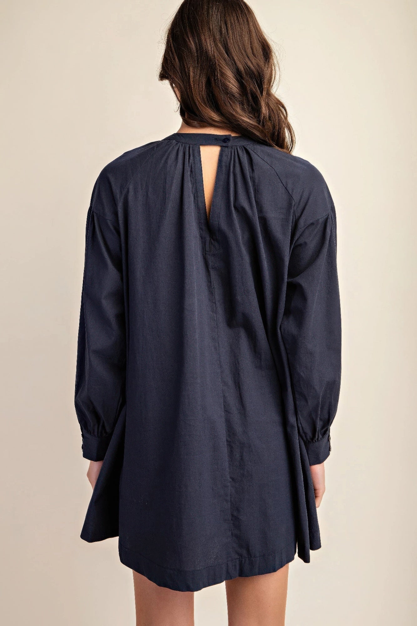 Gigio USA Lace Detail Long Sleeve Mini Dress Navy | Mini Dresses Daverri Fashions