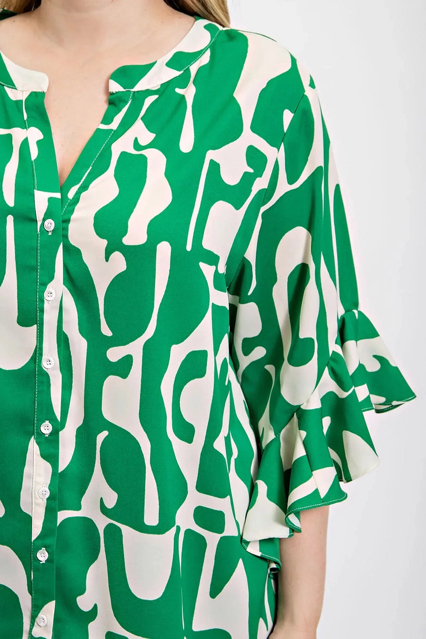 Gigio USA Ruffled Bell Sleeve Blouse Plus Size - DAVERRI FASHIONS