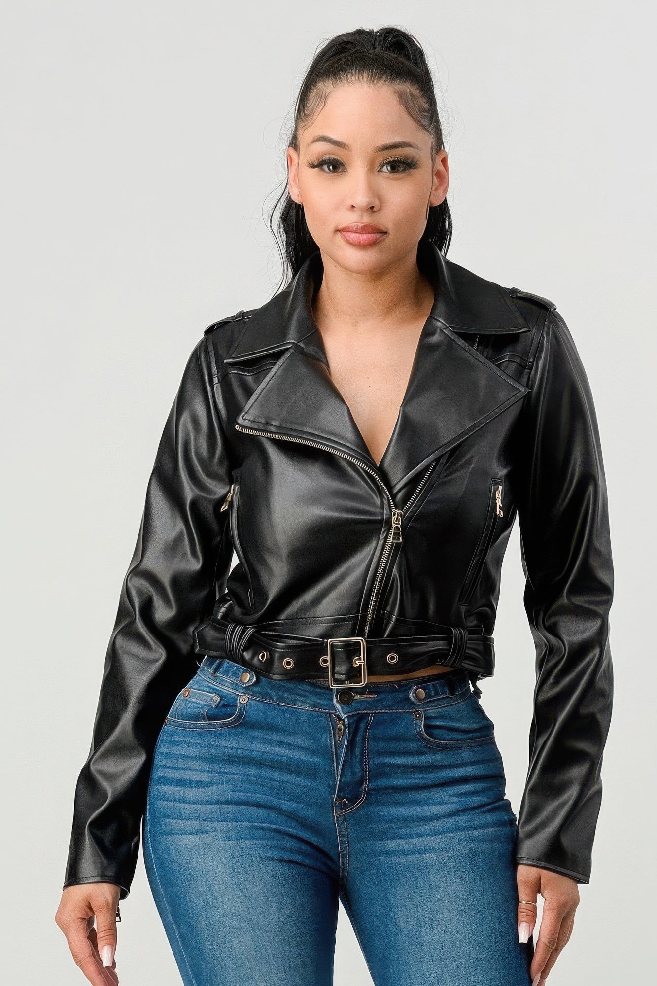 Faux Leather Moto Jacket L Jackets