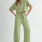 Sage Short Sleeve Crop Top and Pants Set Outfit Sets