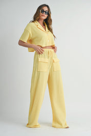 Lemon Drop Short Sleeve Crop Top and Pants Set Loungewear