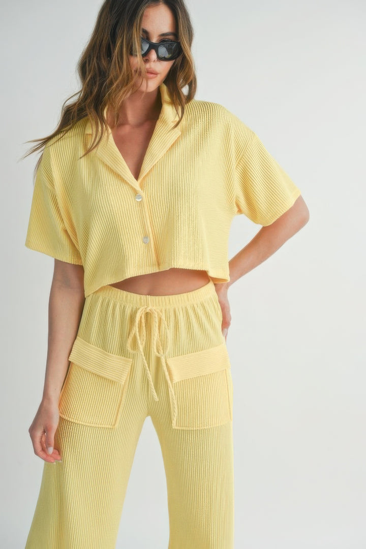 Lemon Drop Short Sleeve Crop Top and Pants Set Loungewear